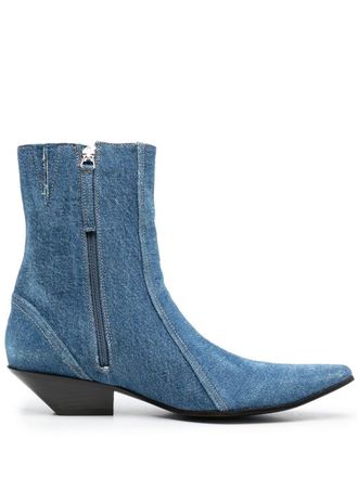 Acne Studios pointed-toe cuban-heel boots - women - Fabric/Calf Leather/Calf Leather - 36 - Blue
