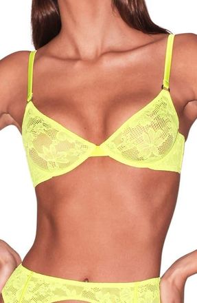 Fleur du Mal Le Stretch Lace Demi Bra in Neon Yellow at Nordstrom, Size 30G