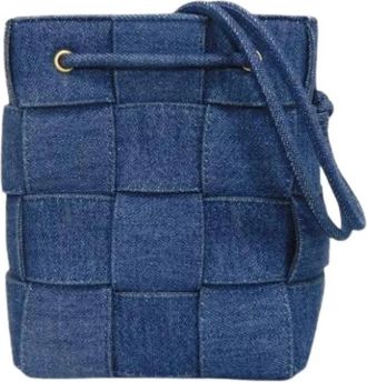 Bottega Veneta Pre-owned Cassette Small Bucket Bag - Dames - Vintage Tas - Blauw - ONE Size - Denim - Vintage