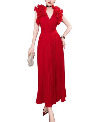 Burryco Burryco Red Solid Maxi Dress