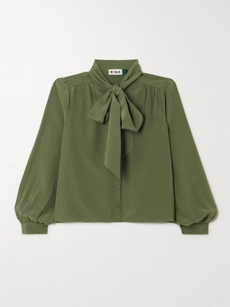 Rixo Blusa In Crêpe De Chine Di Seta Con Collo Lavallière Melaina - Verde