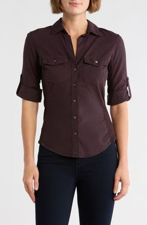 James Perse Three-Quarter Sleeve Button-Up Shirt in Fig at Nordstrom Rack, Size 2