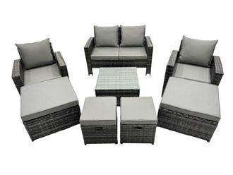 Fimous PE Rattan Garden Furniture Set Lounge Sofa Coffee Table Set in Dark Grey