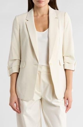 DKNY Aero Ruched Sleeve Crepe Blazer in Ecru at Nordstrom Rack, Size 6