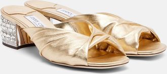 Jimmy Choo London Mala embellished metallic leather mules