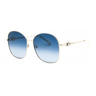 Ferragamo Sunglasses Round Full Rim, Gold Frame And Blue Gradient Lens Sf297S743