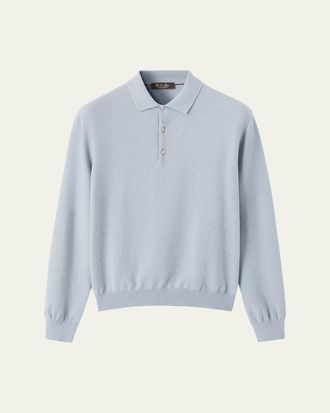 Loro Piana Mens Baby Cashmere Metal-Button Polo Sweater