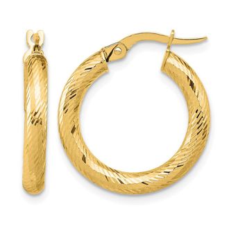 Diamond2Deal 14K Yellow Gold 3x15 Diamod-cut Round Hoop Earrings