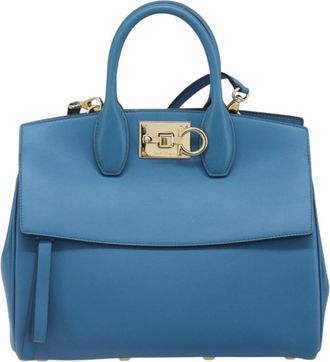 Ferragamo Studio Satchel Leather Blue Leather Handbag (Pre-Owned)