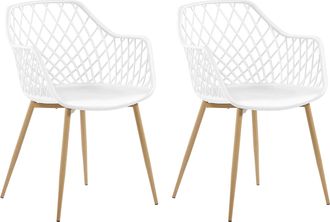Beliani Beliani - Conjunto De 2 Sillas De Comedor Blanco Madera Clara Sint&eacute;tico Respaldo Red Nashua