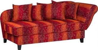 home24 Maison Belfort Recamiere Adelaide 3-Sitzer Rot/Orange Webstoff 193x82x91 cm (BxHxT) mit Schlaffunktion/Bettkasten Gestreift Landhaus