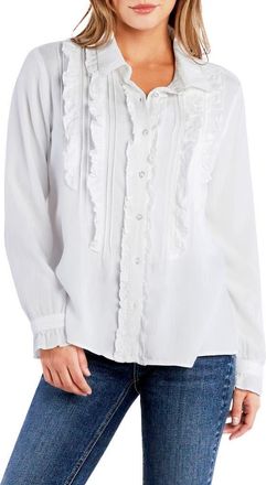 BILLY T Ruffle Tuxedo Shirt in White at Nordstrom, Size X-Large