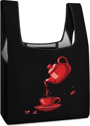 Generic Cool Teapot And Cup Tea Shopping Bag Reusable Grocery Tote Bag Foldable Handbag for Travel Picnic