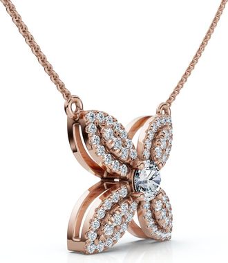 Pompeii3 1/2Ct Diamond Flower Pendant 14k Gold 18 Necklace Lab Grown EF/VS