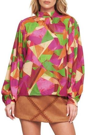 Flying Tomato Long Sleeve Woven Top in Magenta Green at Nordstrom Rack, Size Medium