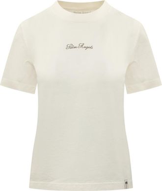 Palm Angels Off White Logo Crew Neck T-Shirt