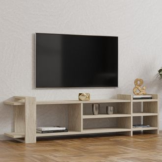 Dmora Mueble Para Tv Zubiena, 2 Estantes, 5 Huecos, Soporta 40 Kg, 156x30x40h Cm Beis M&aacute;rmol