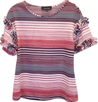 Saloni Dawn Striped Ruffled Top in Red Polyester