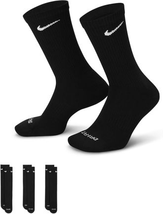 Nike Unisex Everyday Plus Cushioned Training Crew Socks (3 Pairs) in Black | SX6888-010