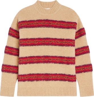 Dries Van Noten Textured Beige Sweater with Multicolored Stripes