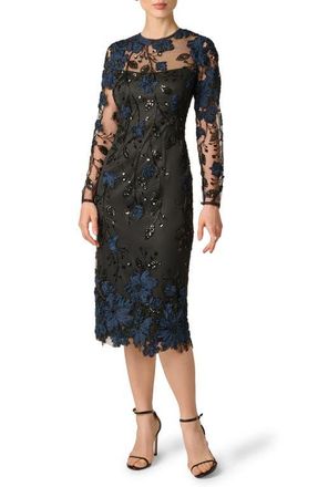 Aidan Mattox 3D Embroidered Sequin Cocktail Dress in Navy/black at Nordstrom, Size 10