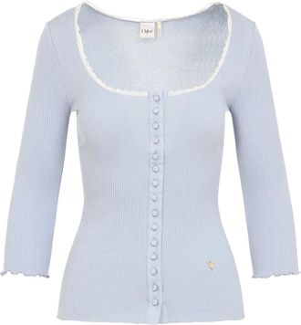 Chloé Top met afwerking van kant - Blauw