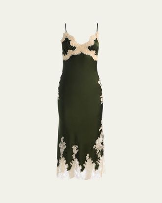 Alice & Olivia Julietta Cutaway Lace-Trim Satin Dress