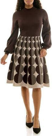Nina Leonard Mock Neck Long Sleeve Sweater Dress in Chocolate Multi at Nordstrom Rack, Size X-Large