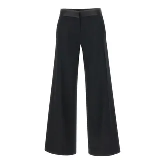 Victoria Beckham Wide Trousers, female, Black, Size: S Black Wool Blend Wide Leg Trousers