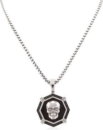 Robert Alton 1/4CTW Black Diamond Stainless Steel with Black Finish Skull Pendant