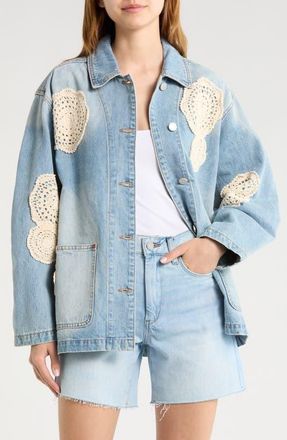 Blank NYC Crochet Appliqu&eacute; Denim Chore Jacket in Surf Camp at Nordstrom, Size X-Small
