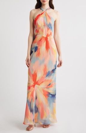 Vince Camuto Sleeveless Chiffon Dress in Coral Multi at Nordstrom, Size 14