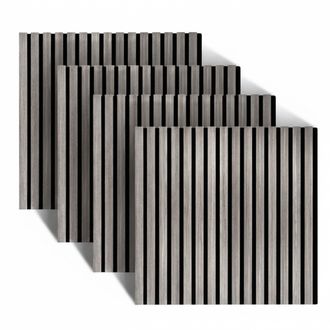 Relaxdays Paneles Ac&uacute;sticos Relaxdays, Set De 4, 60 X 60 Cm, Aislamiento Y Revestimiento Mural, Chapa De Roble, Gris Oscuro