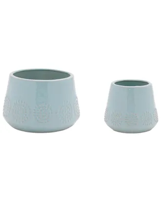 Melrose International Set Of 2 Ceramic Starburst Pattern Planter