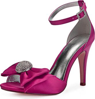 Generic Wedding Shoes Womens High Heels Satin Bridal Shoes Open Toe Stiletto Sandals Ankle Strap Prom Party Dress High Heel 10.5Cm,Rose red,9 UK