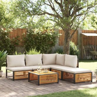vidaXL Set De Sof&aacute;s De Jard&iacute;n Con Cojines 6 Pzas Madera Maciza Acacia Vidaxl