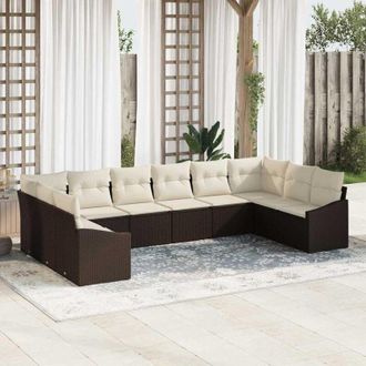 vidaXL Vidaxl - Conjunto De Comedor De Jard&iacute;n Con Coj&iacute;n 10 Pcs Marr&oacute;n, Crema