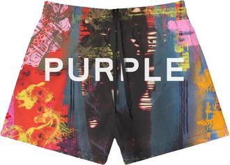 Purple abstract swim shorts - men - Polyester - S - Blue