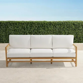 Frontgate Ferrara Sofa with Cushions In Natural Teak - Standard, Snow - Frontgate
