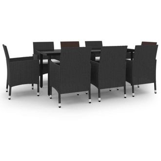 vidaXL Set Comedor De Jard&iacute;n 9 Pzas Y Cojines Rat&aacute;n Sint&eacute;tico Y Vidrio Vidaxl