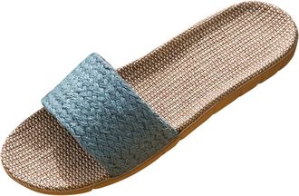 Generic Womens Summer Fashion Woven Linen Slippers Indoor Outdoor Comfortable Lightweight Breathable Shoes (Grey, 5.5)