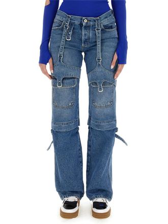 Off-white Cotton Regular-Fit Cargo Jeans - Blue