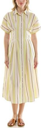 Nicole Miller Pintuck Waist Midi Shirtdress in Mint /Chocolate at Nordstrom Rack, Size 12