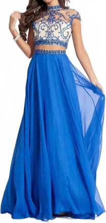 Rachel Allan Two-Piece Embellished Chiffon Gown In Royal