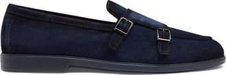 Santoni Heren dubbele gesp loafer - Heren - Loafers - Blauw - 44 EU - Su&egrave;de - Schoenen