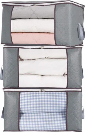 No Brand Bolsas De Almacenamiento Extragrandes Con Cremallera, Paquete De 3, Ventana Transparente, Asas, Para Edredones, Almohadas, Colchas, Ropa De Cama Y Pre