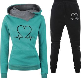 Generic Shffuw Tracksuit Womens Full Set UK with Pocket 2 Piece Heart Printed Hoodie and Jogger Pants Lounge Wear Sweatsuits Graphic Hoodie and Cuffed Ankle S