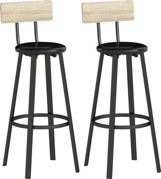 OEM Juego De 2 Taburetes Altos De Cocina Con Respaldo Y Reposapi&eacute;s Tapizados De Pu Asiento De 75,5 Cm Natural Y Negro