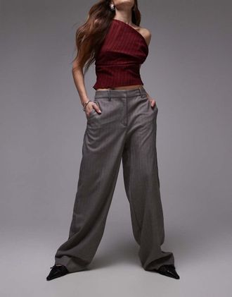 Mango herringbone stripe pants in brown