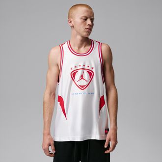 Nike Jordan Mens Jordan Brooklyn Sleeveless Jersey in White | IO1830-100